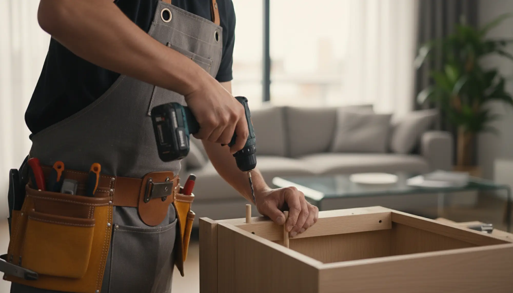 Bild zeigt Hände die ein Möbelstück reparieren